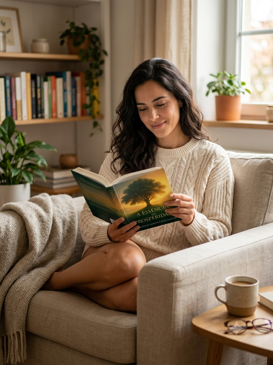 Mulher lendo o livro A Essência da Prosperidade